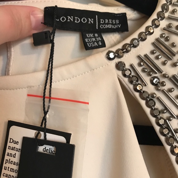 NWT Cream Dress with Beaded Shoulders - Picture 5 of 8